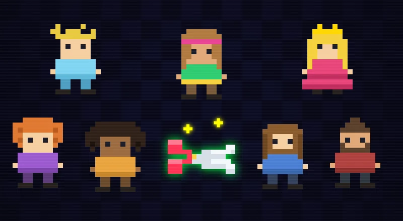 Snip City's pixel-art scissors snipping through a crowd of walk-in clients